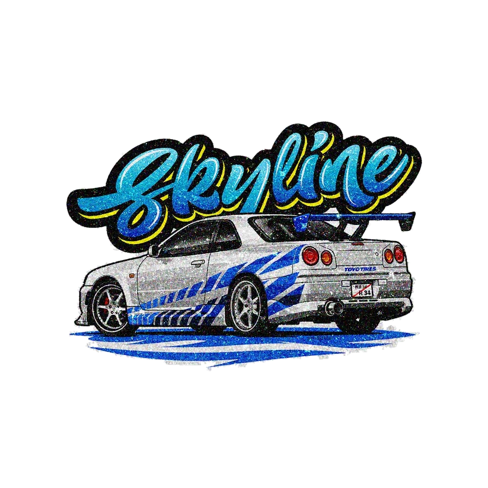 Blue White Sports Car Rear Glitter Sticker
